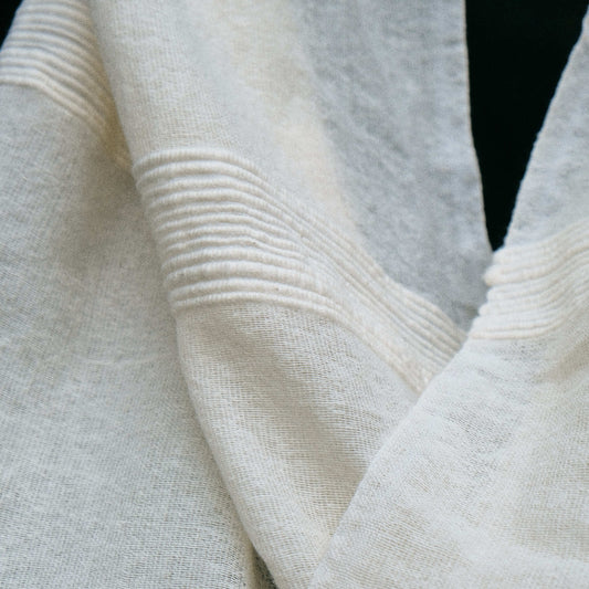 Closeup view of a scarf of different types of cotton